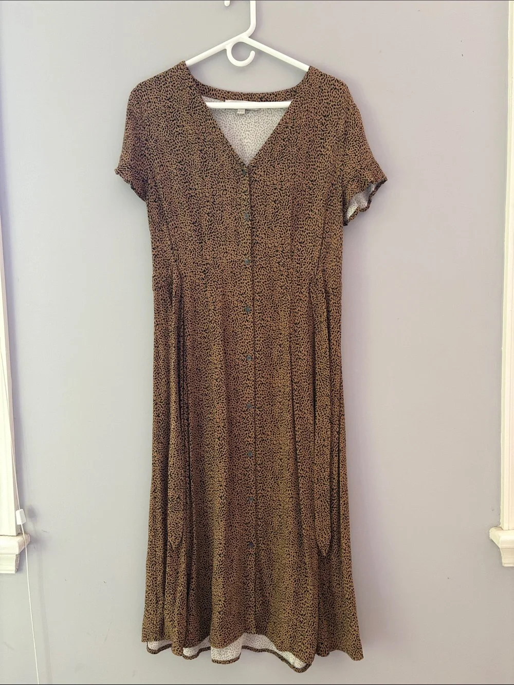 LOFT Brown Printed Midi Dress with Tie Waist - Picture 4 of 7